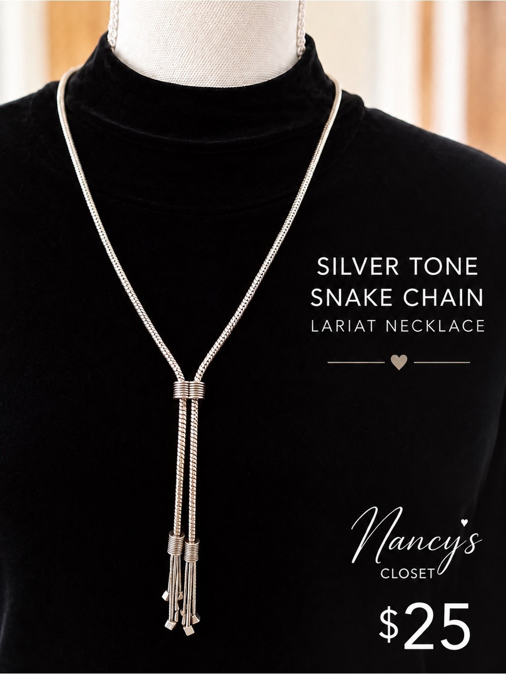 Silver-Tone Snake Chain Lariat Necklace - Silver